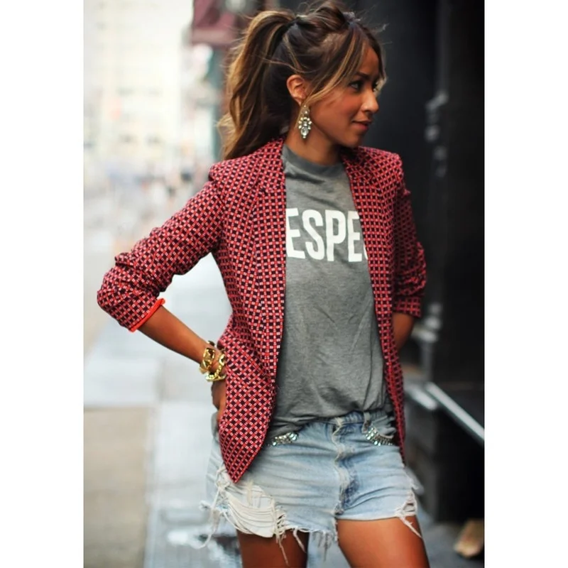 ZOGAA Women's Blazer Jacket Red Autumn Coat Women Casual Slim Fit Plaid Jackets and For Clothing | Женская одежда