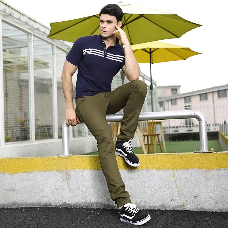 Slim Fit casual брюки мужские цвета хаки Плоская передняя прямая посадка army green Длинные