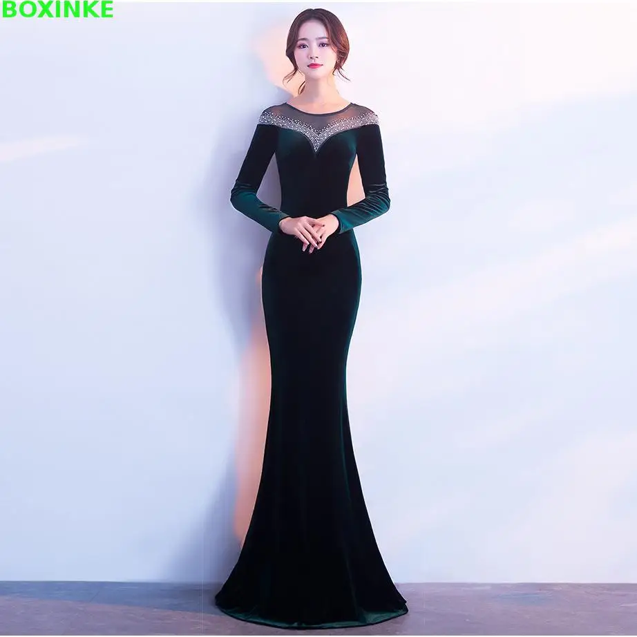 2019 Vestido Longo Лидер продаж полный Сетчатое платье новые бархатные партии осень с