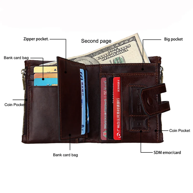 Мужской кошелек из 100% натуральной кожи с Rfid защитой маленький мужской на молнии