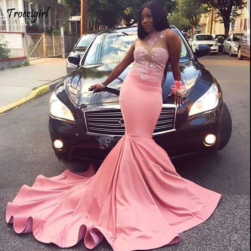 2019 розовое платье на выпускной длинное сексуальное Русалка Кружева Аппликация