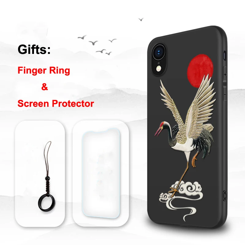 Crane Для iPhone XR XS 10S Max X чехол 3D рельефная Матовая Мягкая задняя крышка LICOERS Официальный чехол для iPhone X r s Xr чехол Fundas Caphina - Цвет: Crane