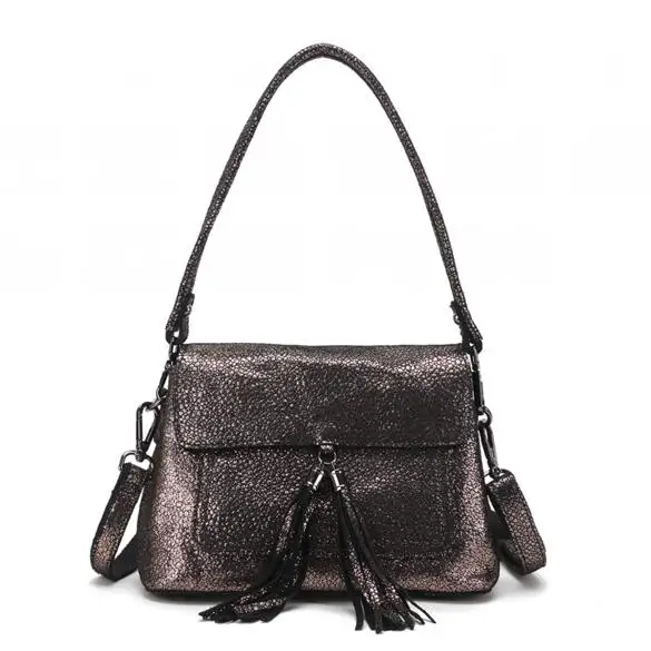 Arliwwi Брендовые женские натуральная кожа Новые сверкающие яркие цвета Tote Shouder сумки Большая вместительная сумка-мессенджер летняя - Цвет: Bronze