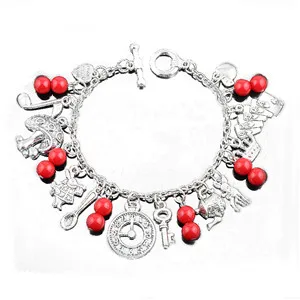 E Alice in Wonderland Charm Bracelet Drink Me Alice Hat Cinderella Handmade DIY Bracelet Wristlet Anklets Jewelry - Окраска металла: E