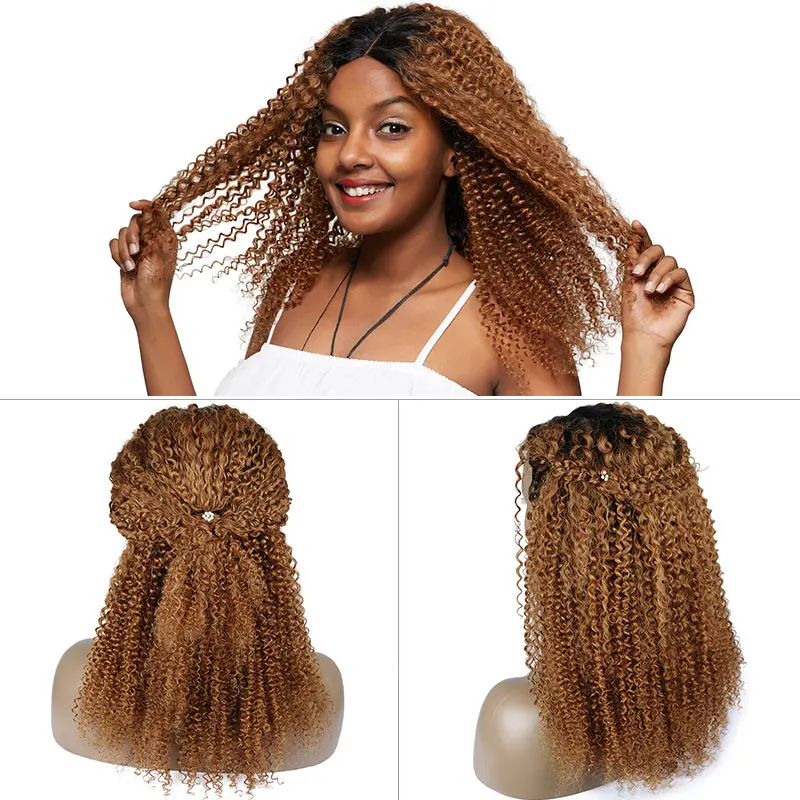 Pinshair Ombre блондинка афро странный вьющиеся волосы человека парики для Для женщин T1B/30 бразильский Синтетические волосы на кружеве парик non-реми застежка парик