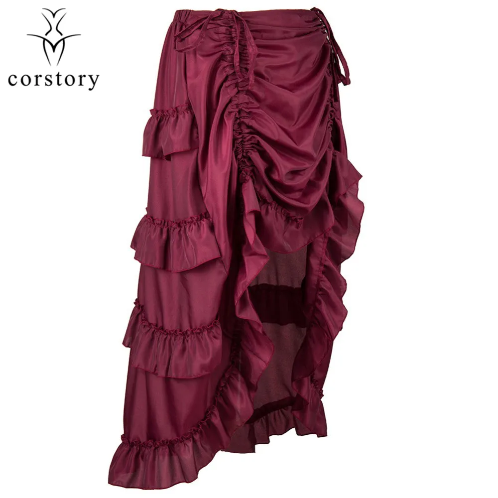 Винтажная винно-красная Асимметричная 4-слойная шифоновая юбка с оборками
