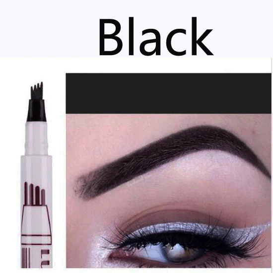 black 4 цвета, микроблейдинг, ручка для татуировки бровей, 4 головки, тонкий эскиз, жидкий карандаш для макияжа, водостойкая ручка для бровей и бровей - Цвет: black