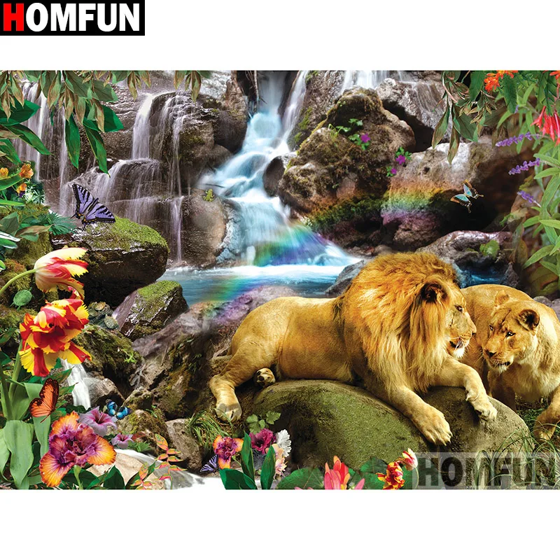 HOMFUN &quotЖивотное Лев&quot Алмазная картина 5D полный квадрат/круглая дрель домашний