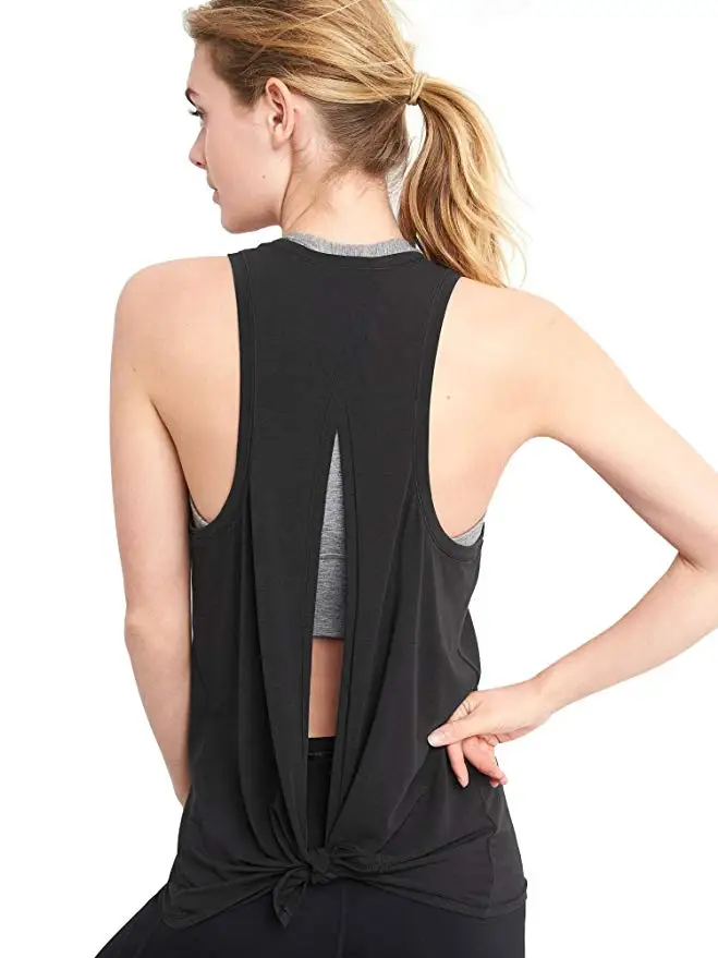 black NWT Спортивная одежда для бега, одежда для тренировок, открытая спина, топы для йоги, стрейчевая Сексуальная Блузка, майка для спортзала, рубашки без рукавов, спортивный укороченный топ - Цвет: black