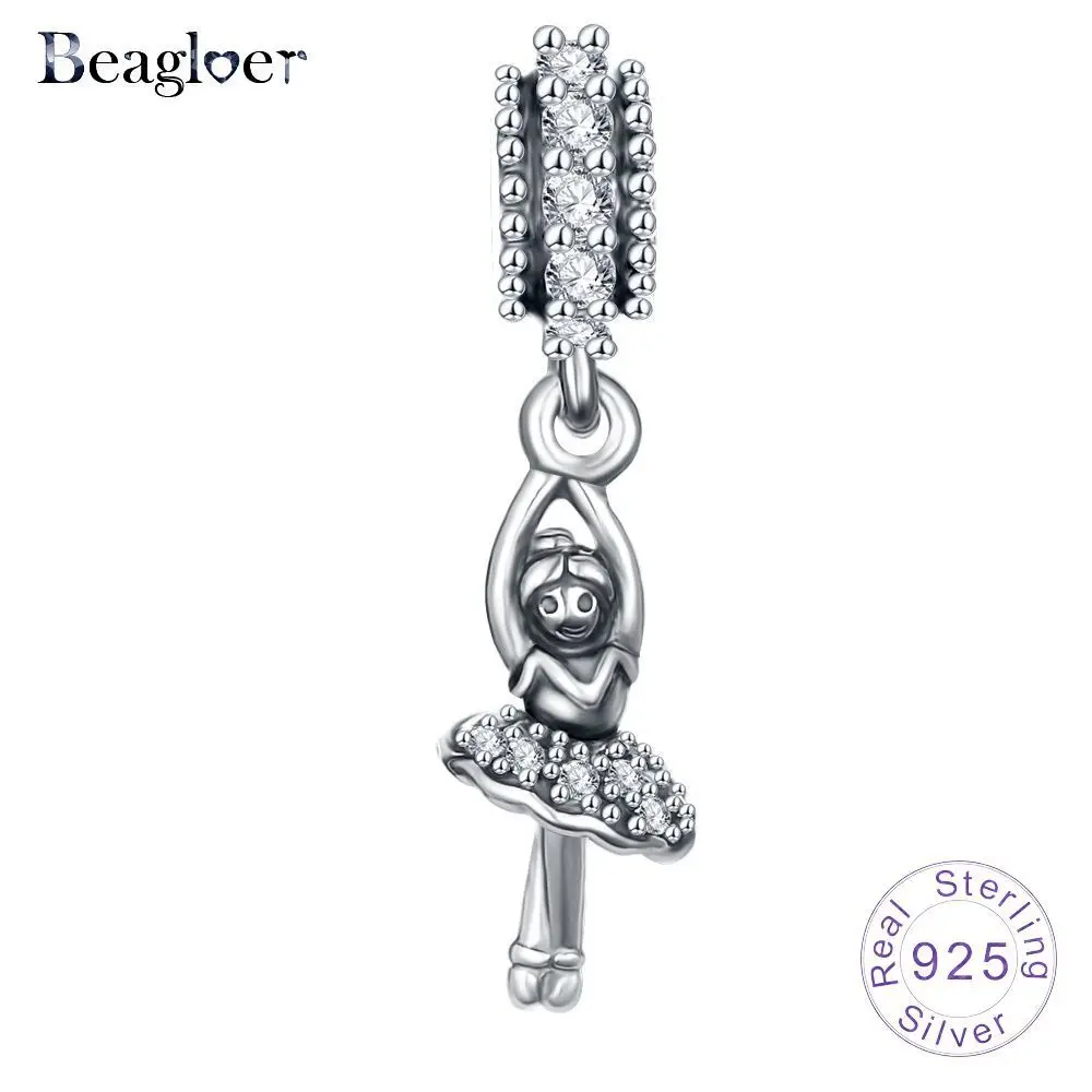 Beagloer 925 пробы серебро балерина Ясно CZ Висячие Подвески подходят оригинальный Pandora
