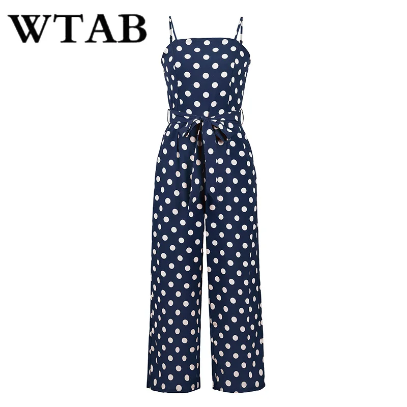WTAB dot print summer jumpsuit 2018 strap off shoulder sleeveless beach women bodysuit bodycon belt female plus size | Женская одежда