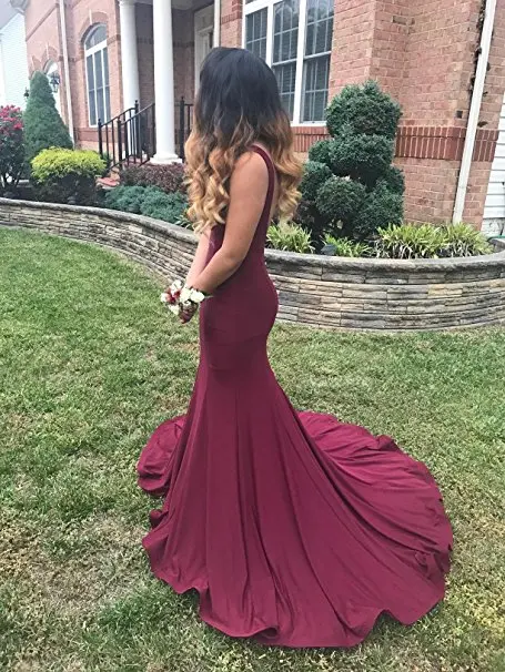 Виноград Джерси Русалка сексуальные платья для выпускного вечера V Back Robe de bal longue