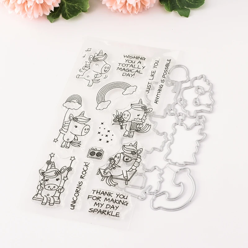 Unicorn Metal Cutting Dies and Clear Stamp for DIY Scrapbooking Photo Album Decoretive Embossing Stencial | Канцтовары для офиса и