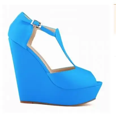 blue loftex Loslandifen/модные пикантные женские летние туфли на платформе и танкетке; вечерние туфли на высоком каблуке; женские вечерние босоножки с пряжкой на щиколотке; большие размеры 35-42 - Цвет: blue loftex