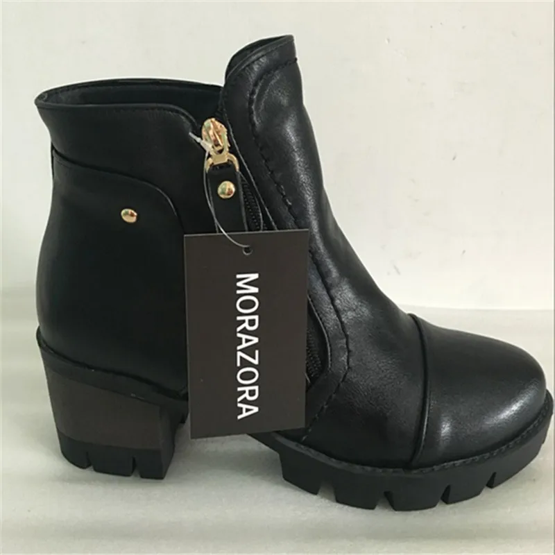 Женские ботильоны на среднем каблуке MORAZORA черные однотонные из искусственной