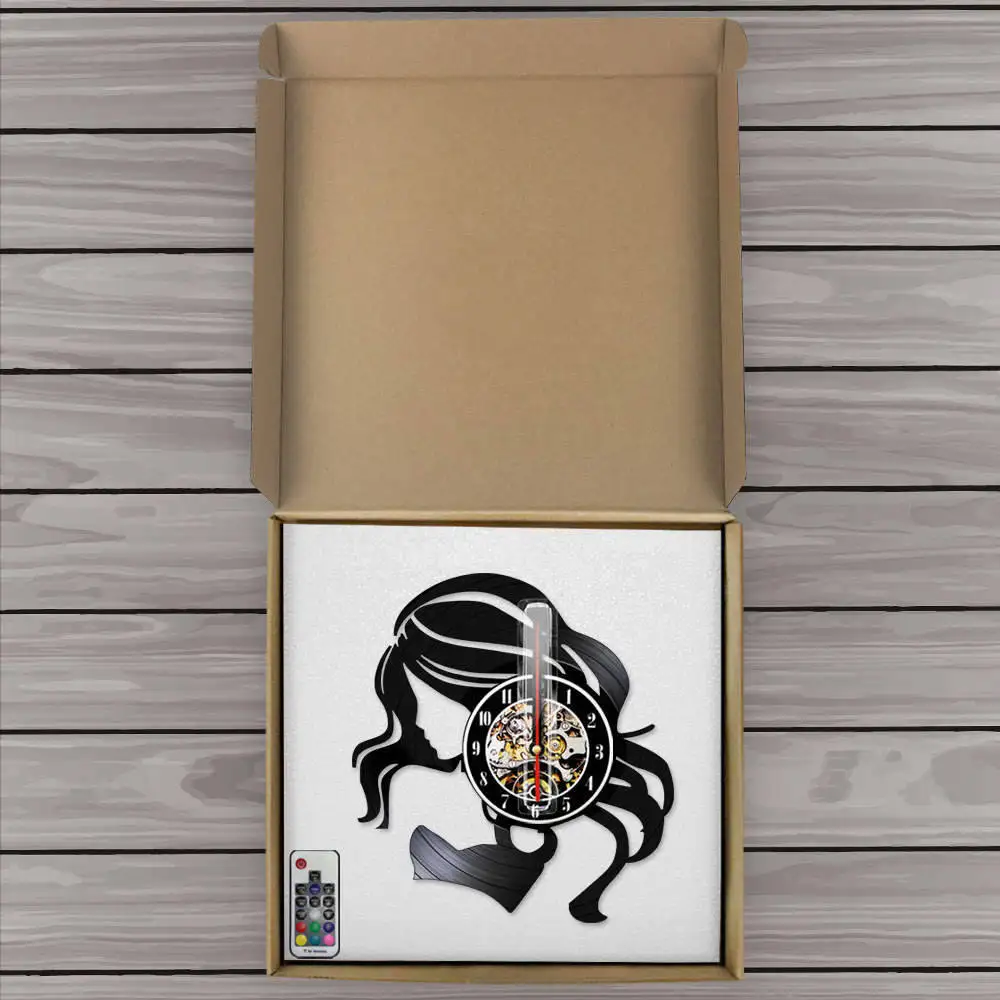 Сексуальные женские с длинными волосами современные виниловые настенные часы