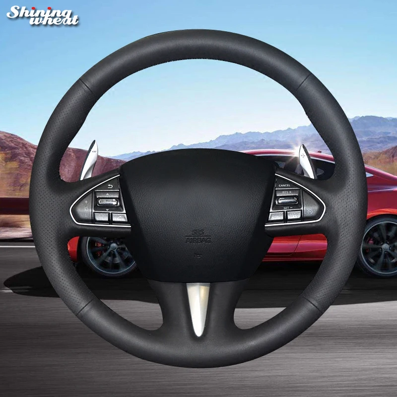 Блестящие пшеницы рука сшитый черный кожаный чехол рулевого колеса автомобиля