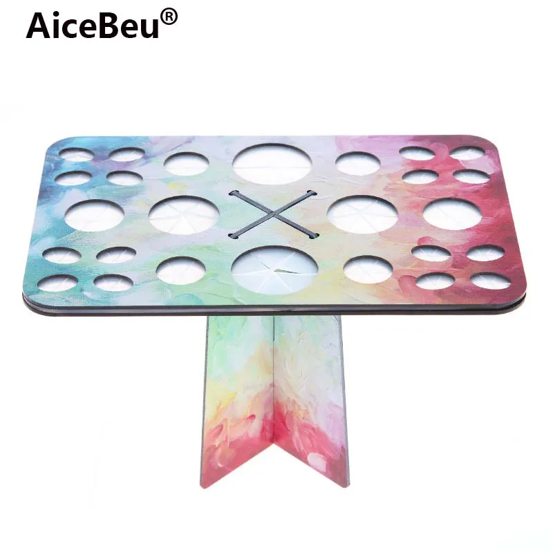 Colorful AiceBeu 26 отверстие держатель щеток для макияжа сушилка Организатор Полки Star составляют Дерево Футляр для кисточек щетки воздуха сушильная подставка - Цвет: Colorful