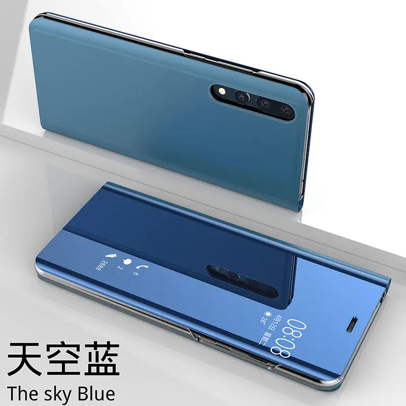sky blue Зеркальный флип-чехол для huawei P20 P30 Pro lite P8 P9 P10 Lite() P smart(Plus), honor 7 8 9 10 V10 V20 Y5 Y6 Y7 Y8 Y9 Case - Цвет: sky blue