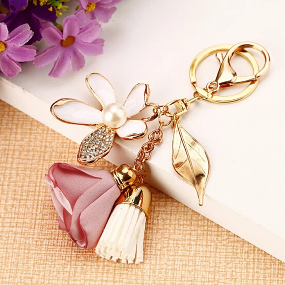 

Women Charm Cute Flower Tassel Keychain Bag Crystal Car Key Chain Key Ring Car Accessories Valentine's Day Party Gift Dropship