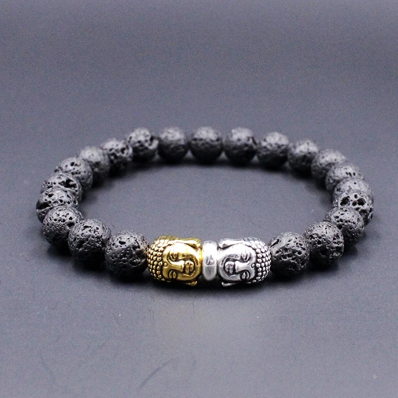 Мужской браслет из лавы камня оникса золотого/серебряного цвета|Браслеты с