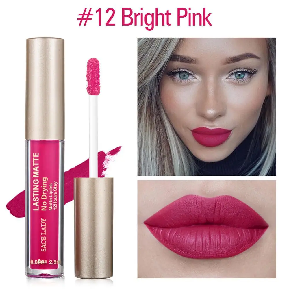 12 Bright Pink SACE LADY матовая губная помада макияж 23 Цвета жидкая губная помада красный телесный оттенок для губ увлажняющий макияж водостойкий стойкий косметический - Цвет: 12 Bright Pink