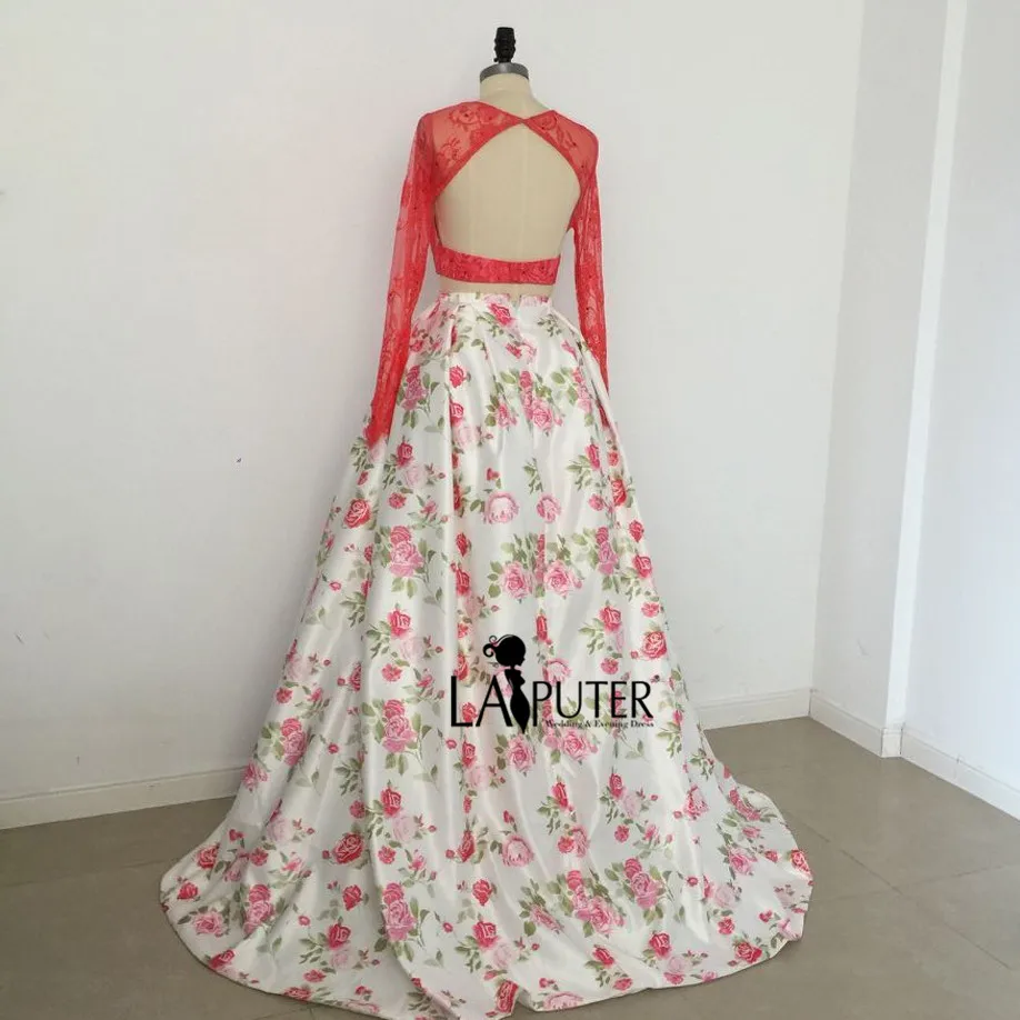 Бальное платье кружевное красное вечернее с длинным рукавом Выпускные Платья