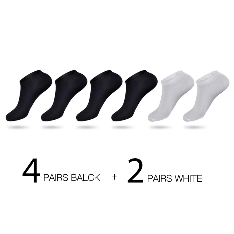 4Black2White 6pairs / много мужчин, хлопковые носки летом тонкие носки не показывают высокое качество дыхания лодку носки короткий мужчин русский размер(39-44 - Цвет: 4Black2White