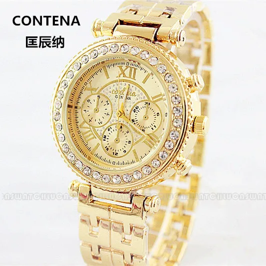Relogio Feminino Известной Топ Бренд CONTENA Женские Часы Дамы Кварцевые Золотые Для Женщин