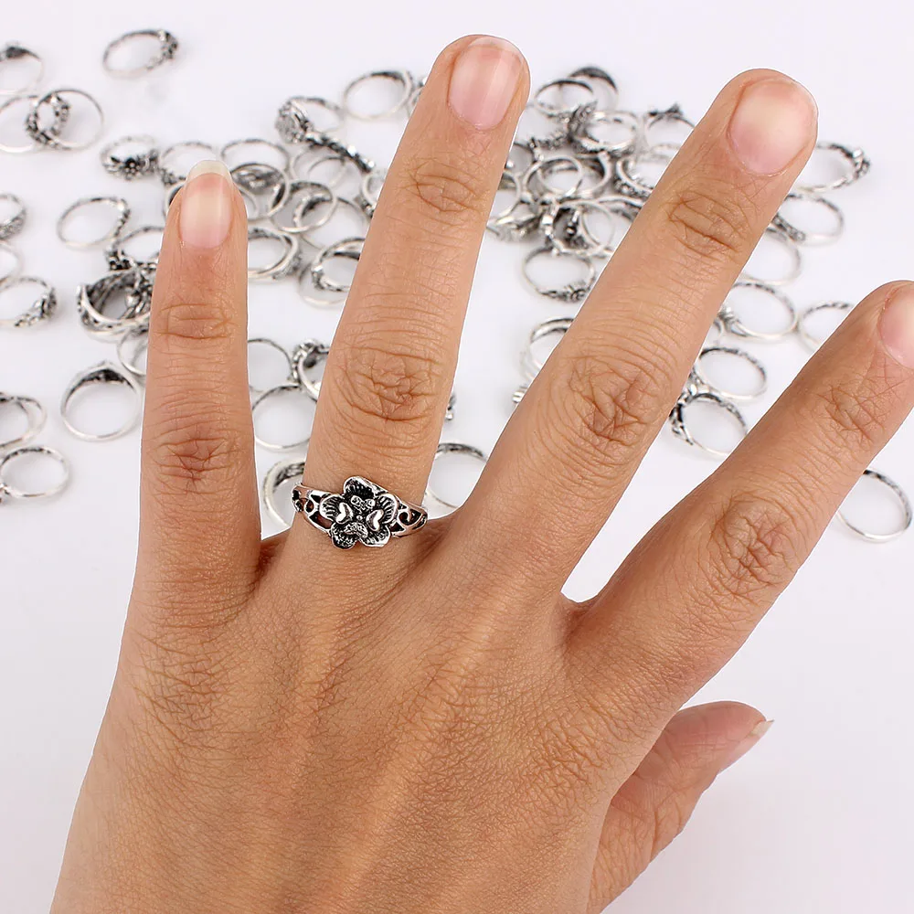 Модные большие мужские кольца 100 шт. в античном стиле серебряного цвета оптом для