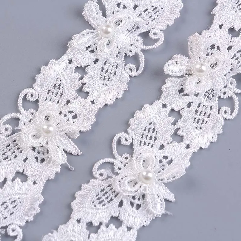 White pink butterfly Cotton Lace Trims with pearl beads DIY Clothes Edge Wrapping Ribbon Tape Material 0.9m 1PC | Дом и сад