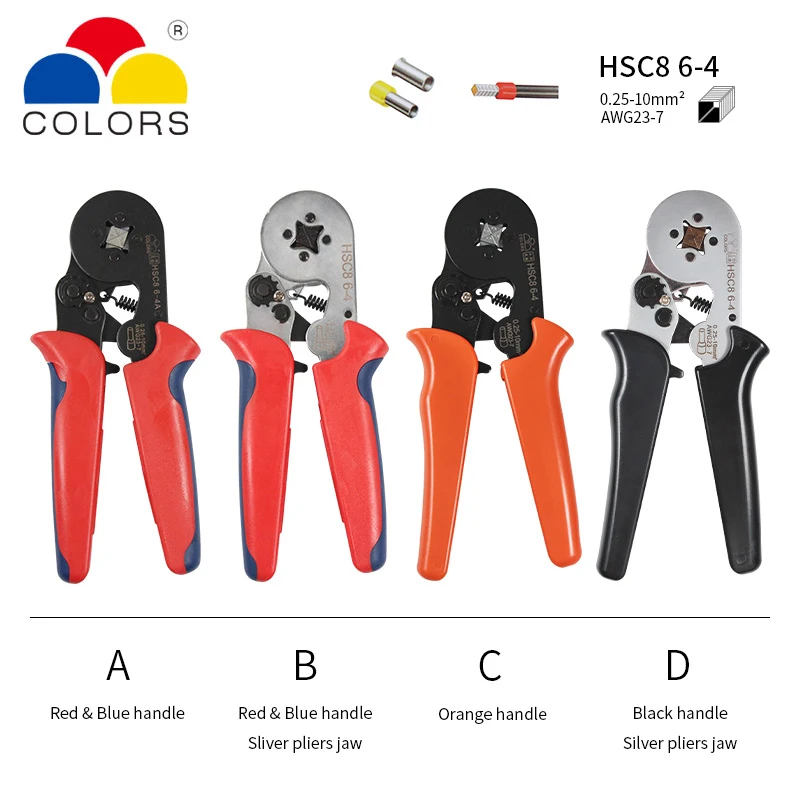 HSC8 6-4 HSC8 6-4 0,25-10mm2 23-7 AWG обжимные клещи HSC8 6-6A 0,25-6mm2 мини круглый нос плоскогубцы с иглой терминалы обжимной инструмент - Цвет: HSC8 6-4