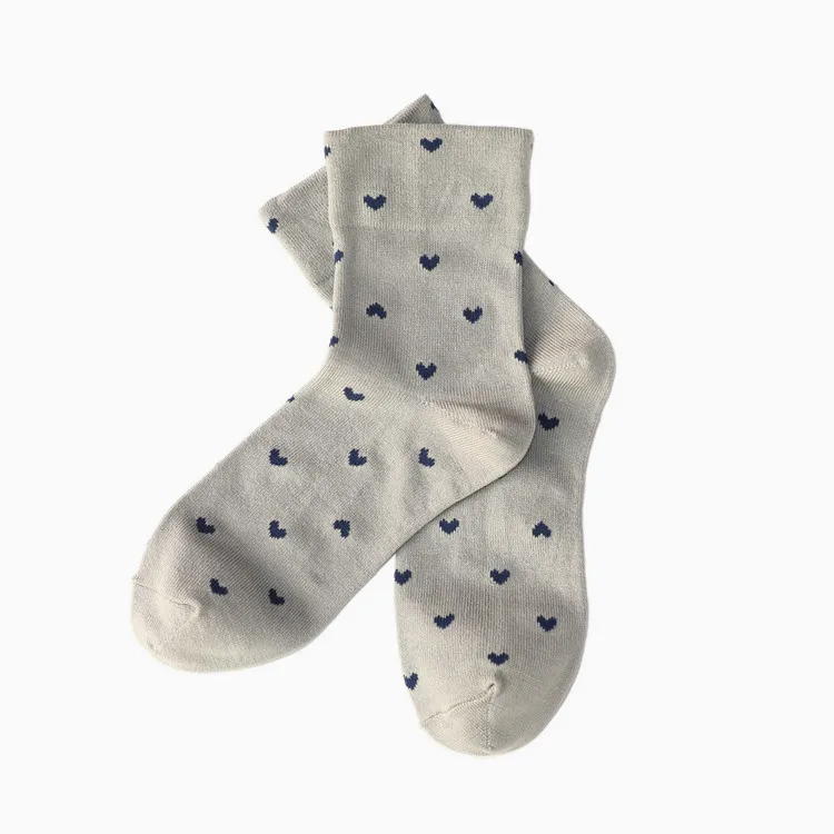 Gray HeartSSS Мягкие короткие носки для взрослых с красными сердечками, лояльная королевская леди, шелковая, чистая, настоящая любовь, ребро, с узором, из искусственного хлопка, весна, новинка - Цвет: Gray HeartSSS