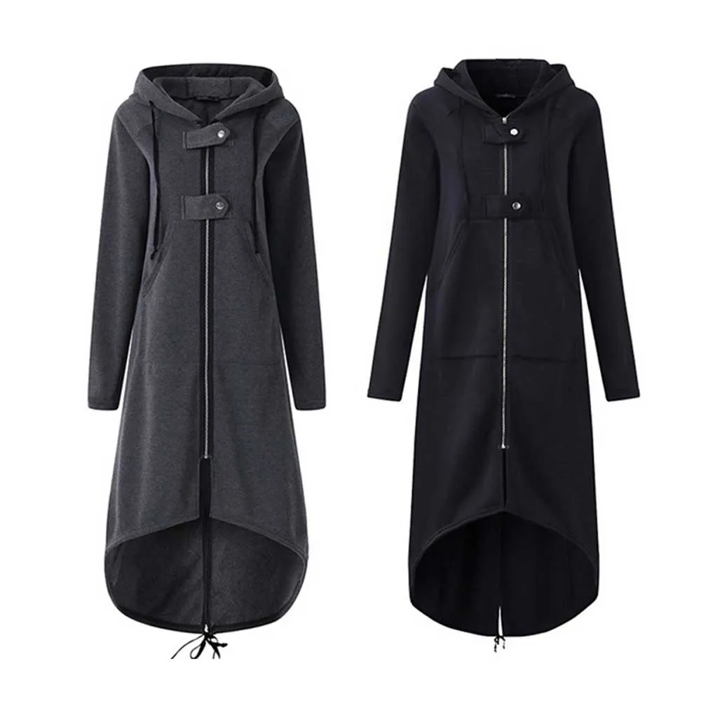 Женская Асимметричная Длинная толстовка с капюшоном элегантный свободный Тренч