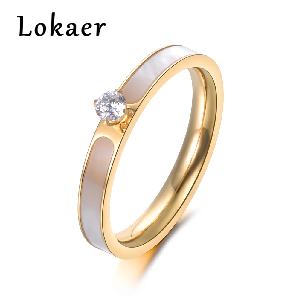 Gold Lokaer кольцо из нержавеющей стали розовое золото цвет AAA циркон сверкающие стразы и белый корпус для подарка на Рождество для девушек и женщин R18146 - Цвет основного камня: Gold