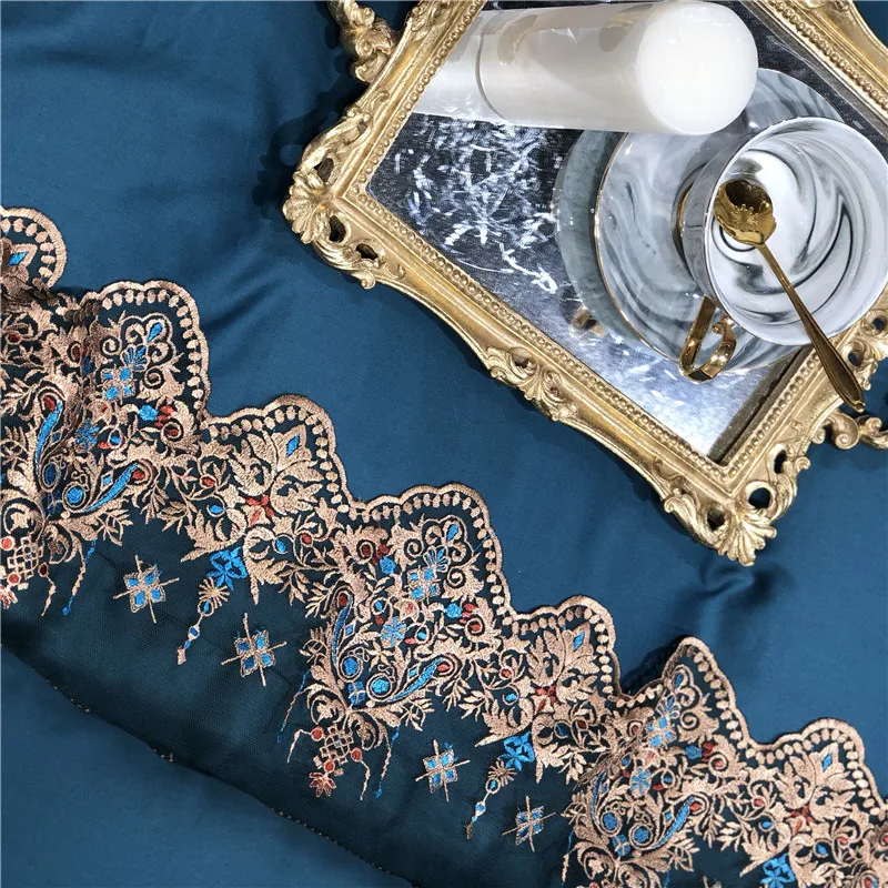 60 s из египетского хлопка шелковое Роскошные Embroid Постельное белье 4 шт. King queen Размеры черная простыня одеяло чехол наволочки