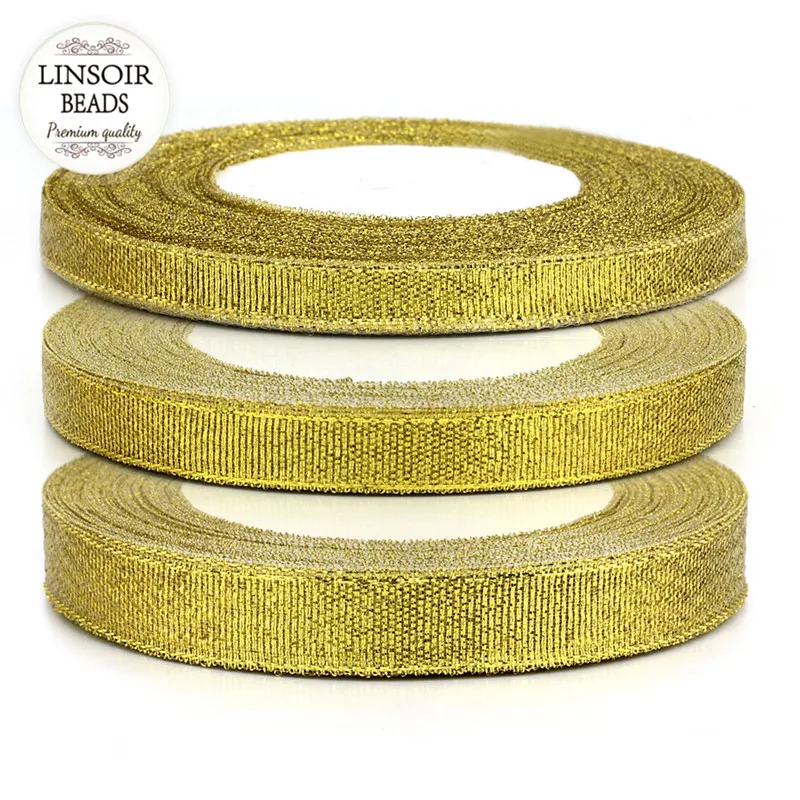 25 ярдов лента с золотым луком в подарочной упаковке серебристая блестящая