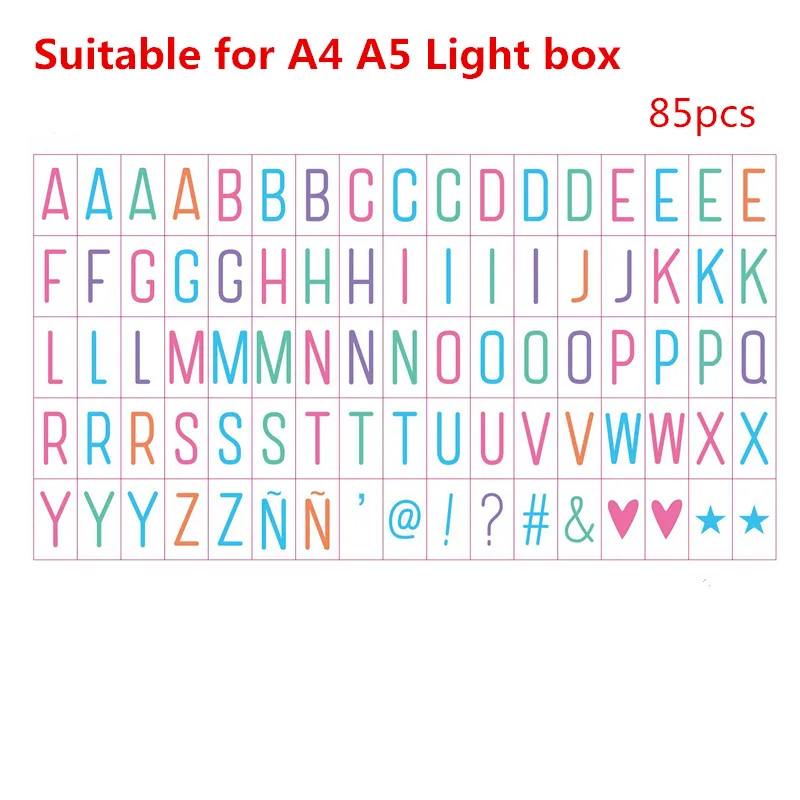 

LED Night Lamp Cinema Lightbox 85PCS Colorful Letters Signs Symbols & Glyphs Cards for A4 A5 Size Birthday Christmas Party Decor