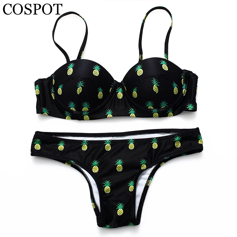 COSPOT бикини 2019 купальник пуш-ап черные мини-бикини с рисунком ананасы женский |