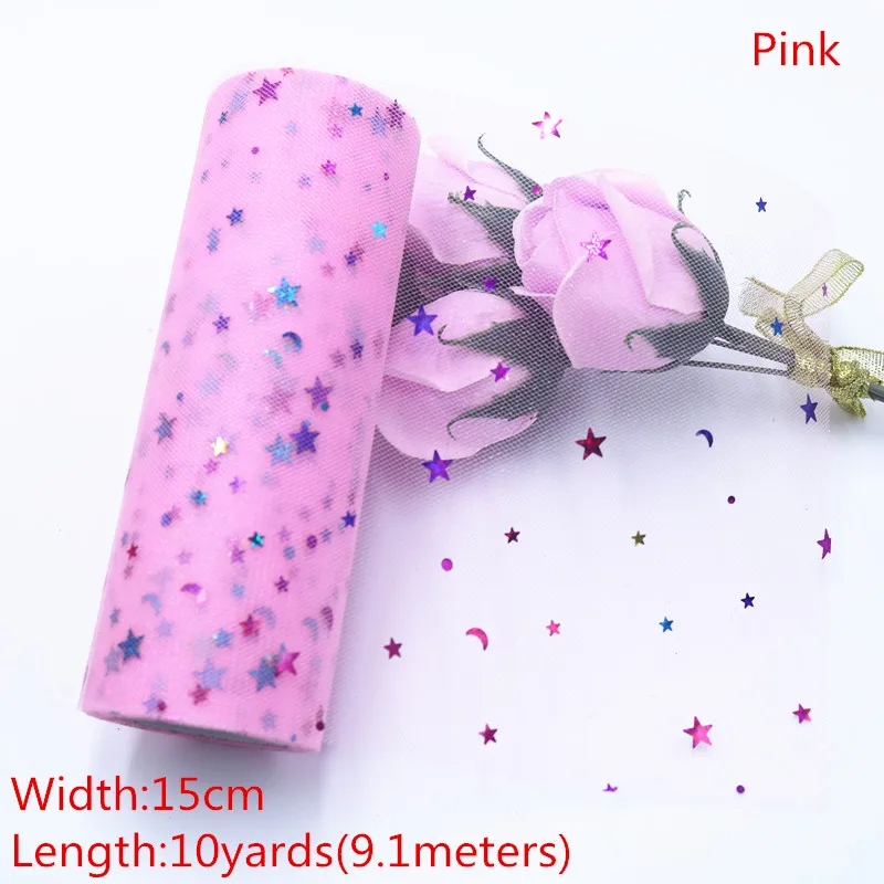 Pink Сверкающая Тюлевая юбка-пачка с радужной звездой для настольного бегуна, стула, ленточки с бантом для свадебной вечеринки, украшения для дня рождения с изображением единорога - Цвет: Pink