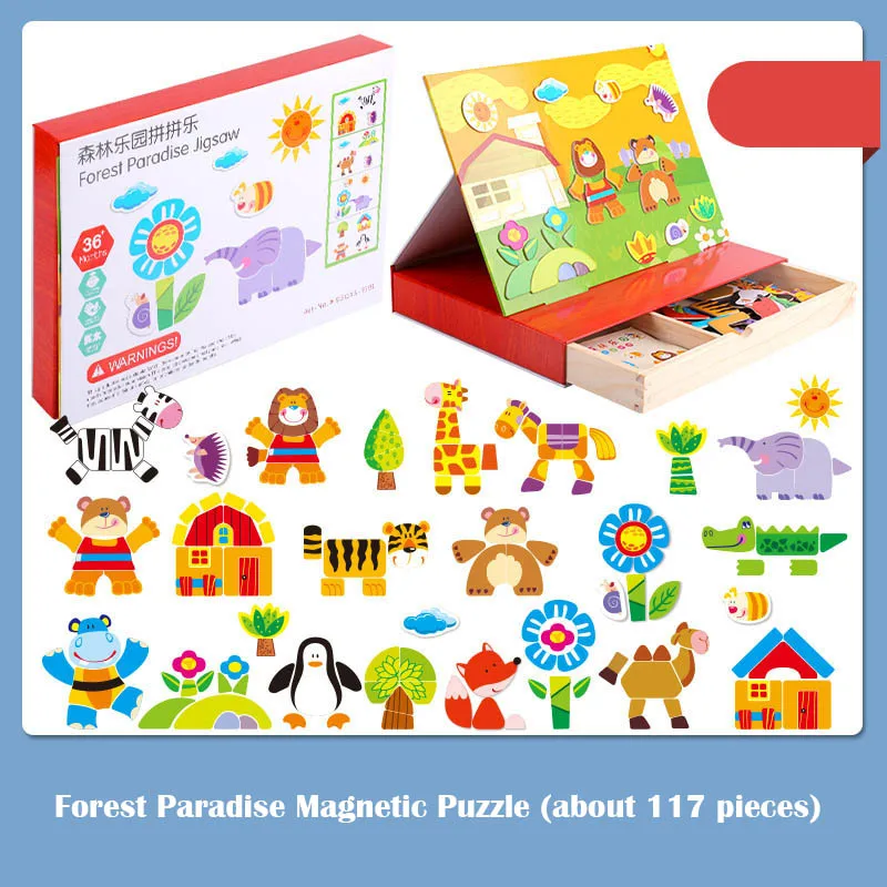 Forest Paradise NEW Magnet Puzzle Toys Kids Educational Toys Animal Traffic Dressing Face Game Set Reusable Stickers for Children Art Draft Gift - Цвет: Forest Paradise