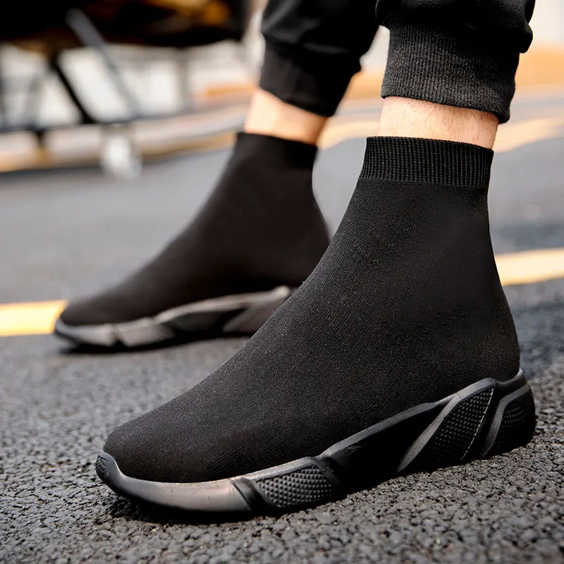 All Black MWY дышащие зимние ботильоны; женские носки; женские кроссовки; Повседневная Эластичная теплая обувь на платформе; Mujer tenis feminino - Цвет: All Black