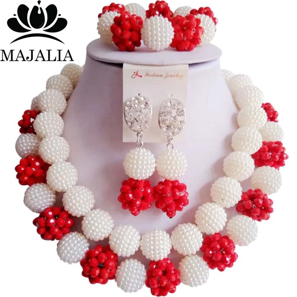 

Fashion Nigeria Wedding white african beads jewelry set Crystal Plastic pearl necklace Bridal Jewelry Sets Free shipping VV-087
