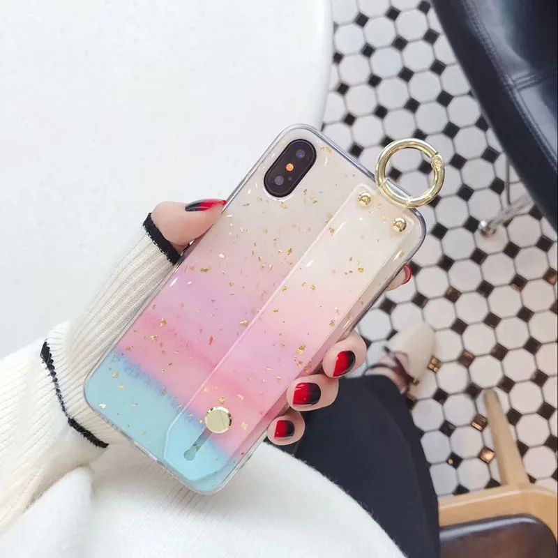 1 Чехол-браслет для Iphone X, XS, 6, 6 S, 7, 8 Plus, блестящая мраморная Золотая фольга, чехол из ТПУ для Iphone 11 Pro, Max, XS, Max, кольцо-держатель для пальца - Цвет: 1
