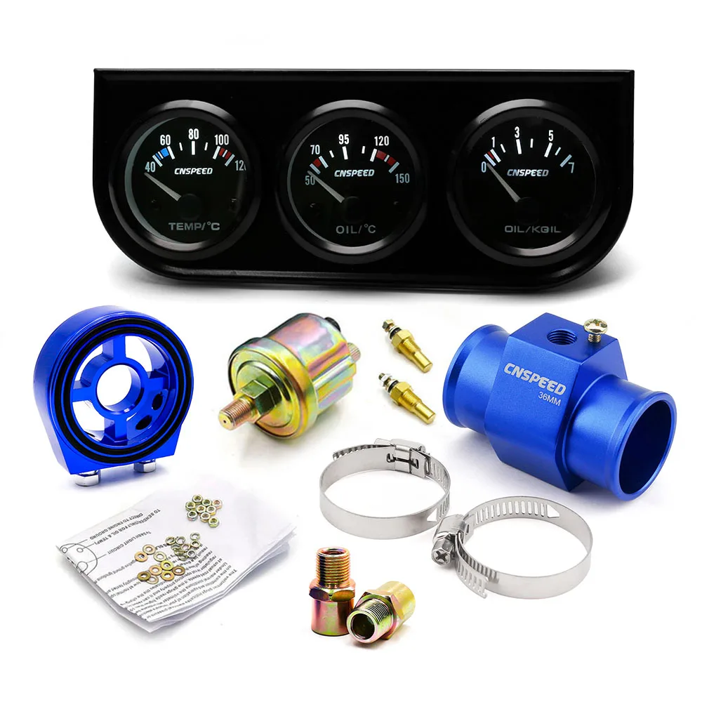 with 36mm adapter CNSPEED тройной датчик давления масла комплект температуры воды датчик температуры с масляным фильтром сэндвич воды адаптер YC101268 - Цвет: with 36mm adapter