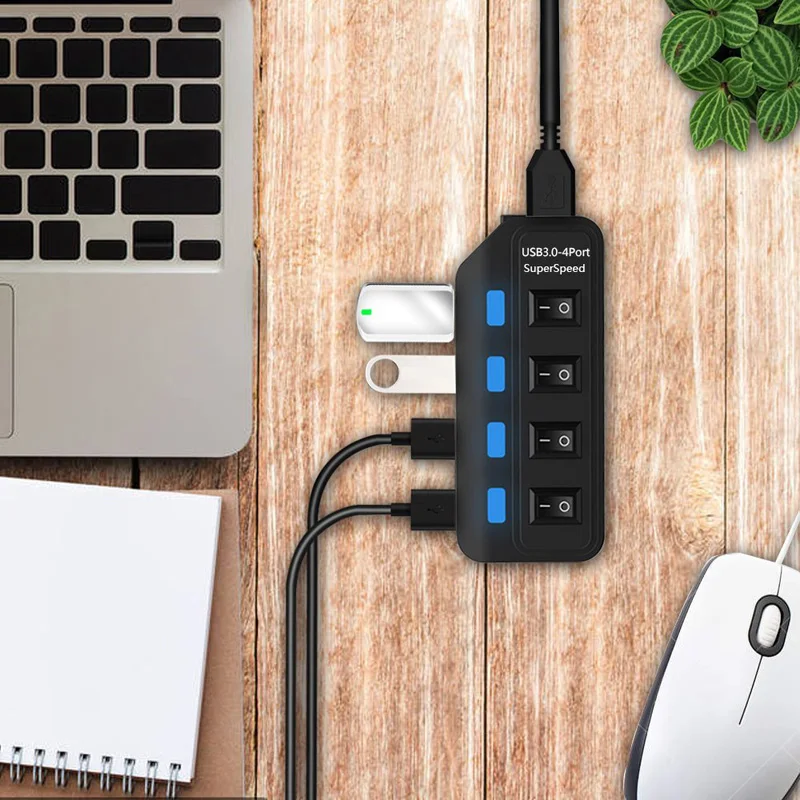 Концентратор USB 3,0, 4, 7 портов, светодиодный выключатель питания, USB высокоскоростной разветвитель, 5 Гбит/с, USB Hab, USB-HUB, EU, US, AU, UK адаптер