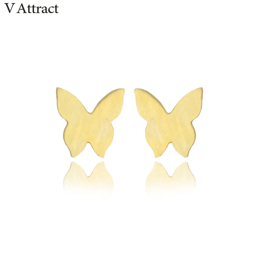 V Attract Faahion Jewelry 3D Butterfly Stud Earrings Gold Filled Stainless Steel Animal Boucle D'oreille Femme 2018 | Украшения и