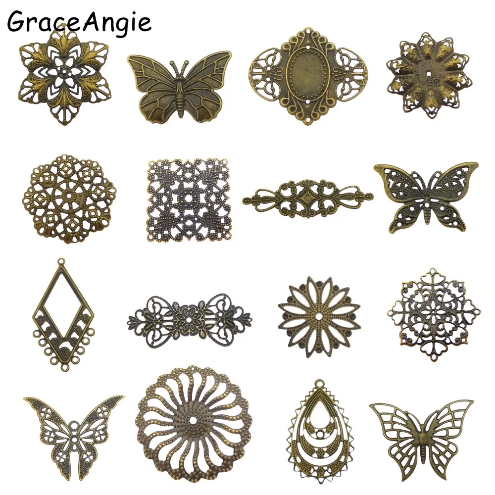 GraceAngie 16 шт./лот античная бронза Смешанная филигранная металлическая обертка