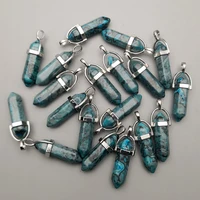 fashion blue onyx 24pc charm natural stone crystal pillar pendants necklaces for jewelry making pendulum accessories wholesale