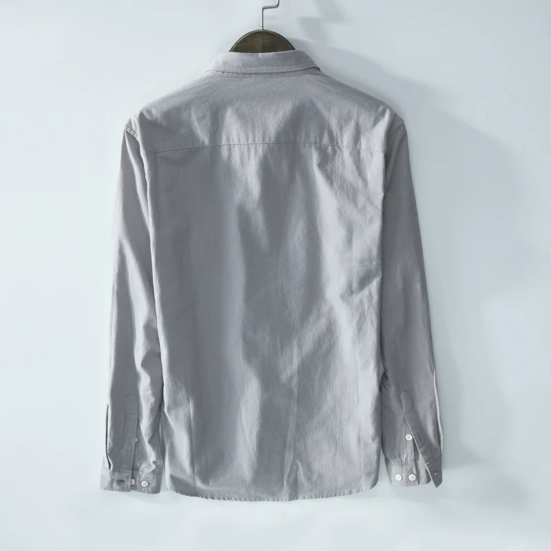 Хлопок, простая серая мужская Ретро рубашка с длинным рукавом и отложным воротником, Мужская Осенняя Однотонная рубашка, Мужская сорочка camisa